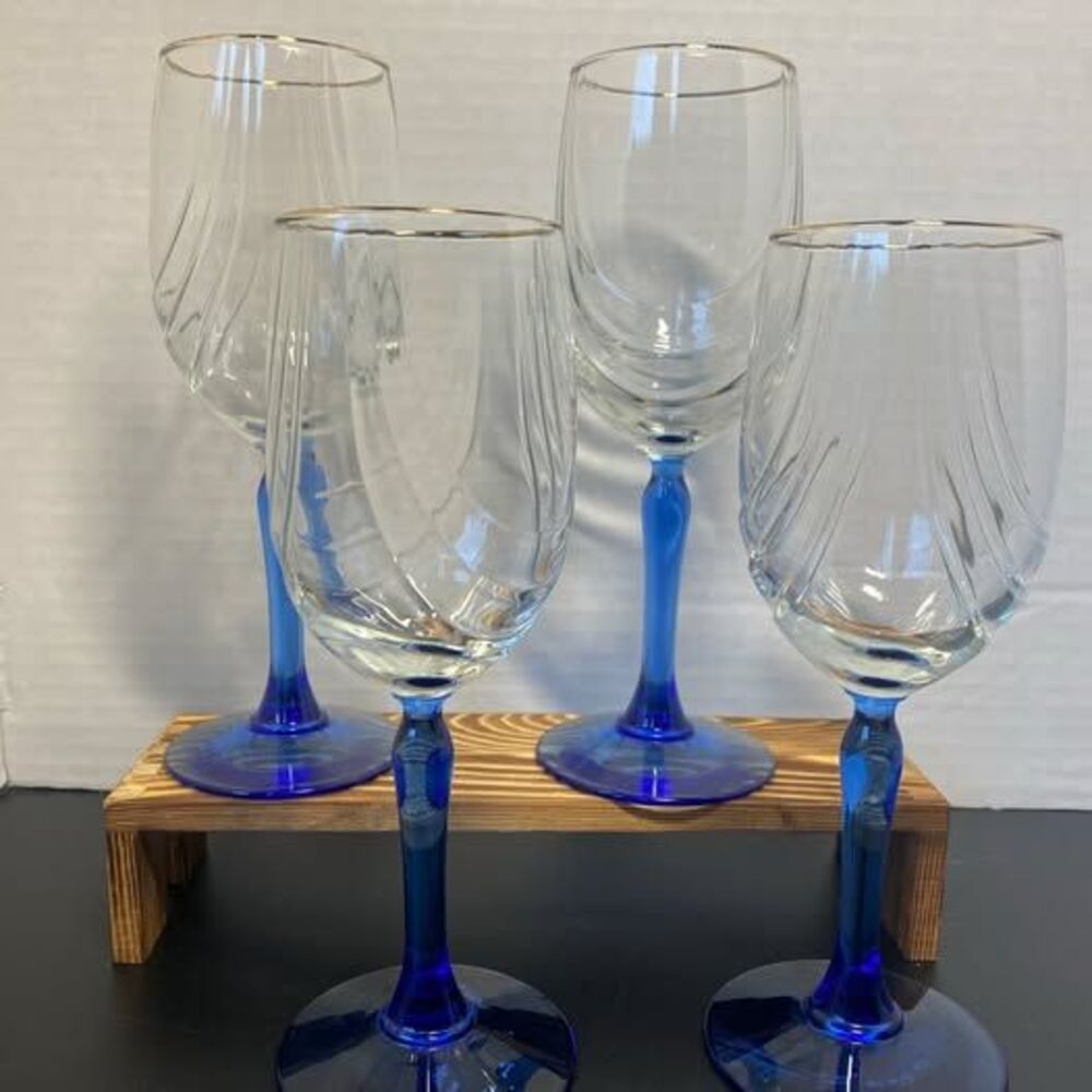 Cobalt Blue Stem Wine Glasses - Set of 4